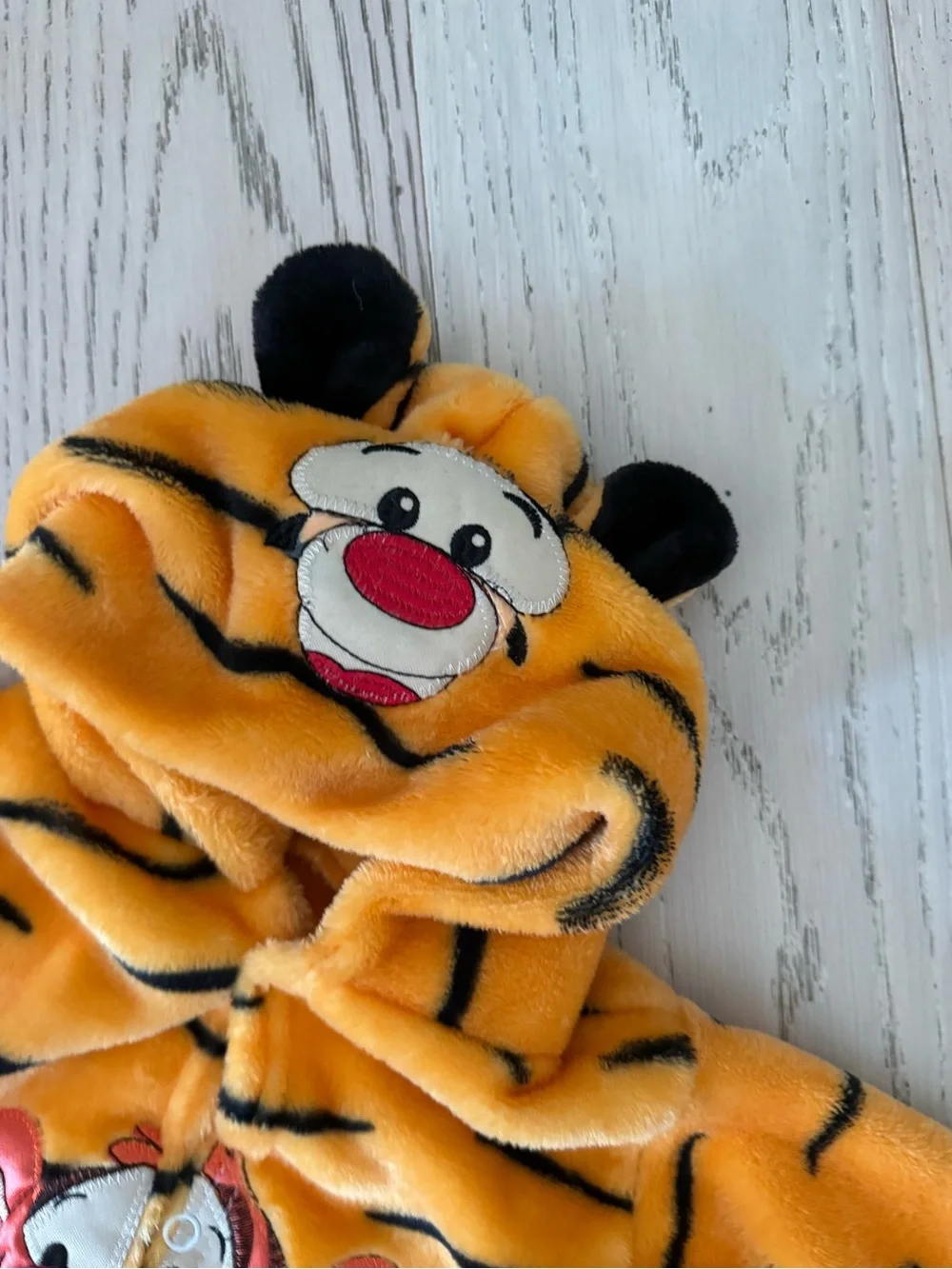 Disney Tigger Plush Hooded One-Piece Romper with Bib - Orange Tiger Stripe